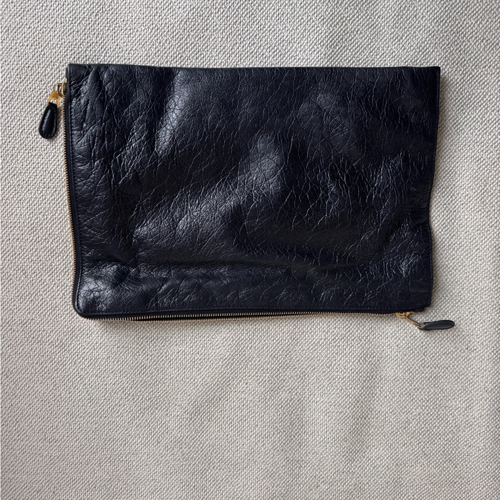 Balenciaga Black Leather Clutch with Gold Accents - Picture 2 of 2